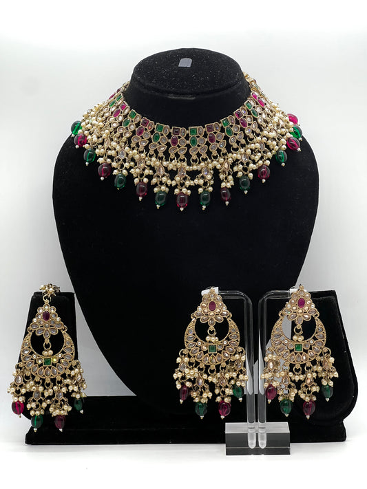 Nalini Necklace Set - Green/Red