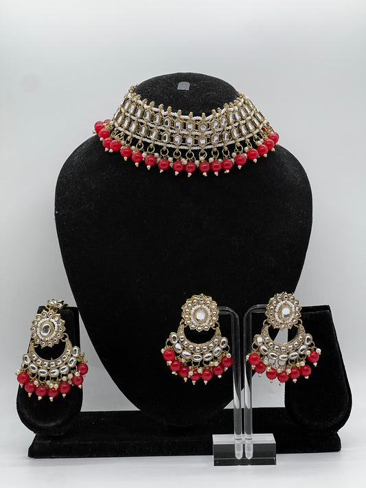 Irhaa Choker with Earrings and Tikka Set- Red