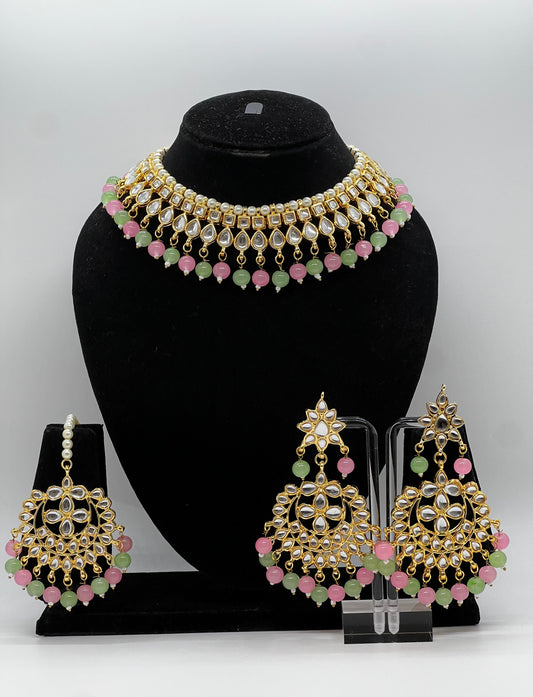 Rajo Necklace Set - Mint Green\Pink
