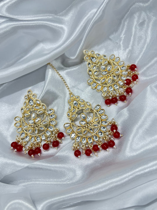 Maanvi Tikka and Earrings - Red