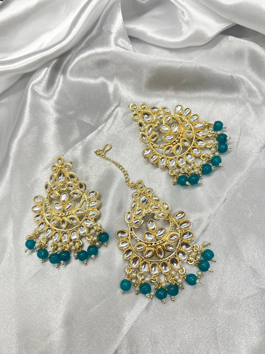 Maanvi Tikka and Earrings - Blue