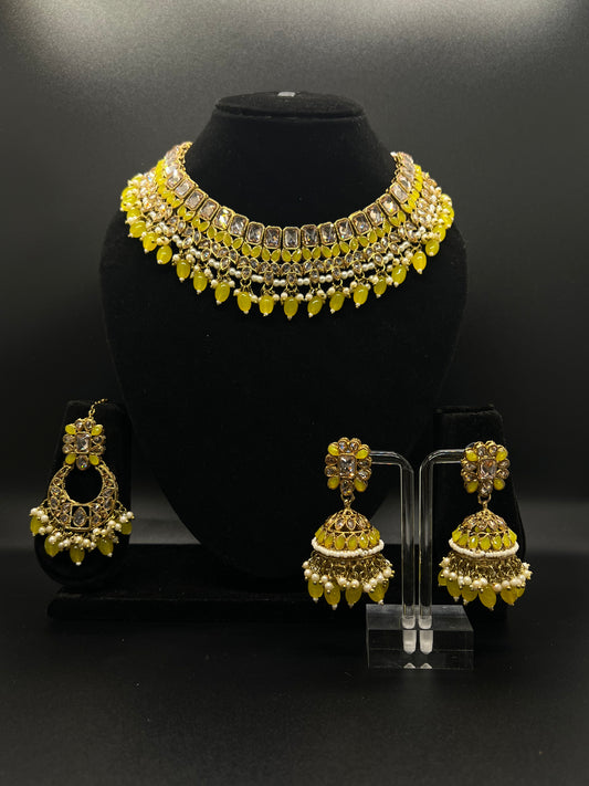 Aamal Necklace Set- Yellow-Statement Jewels