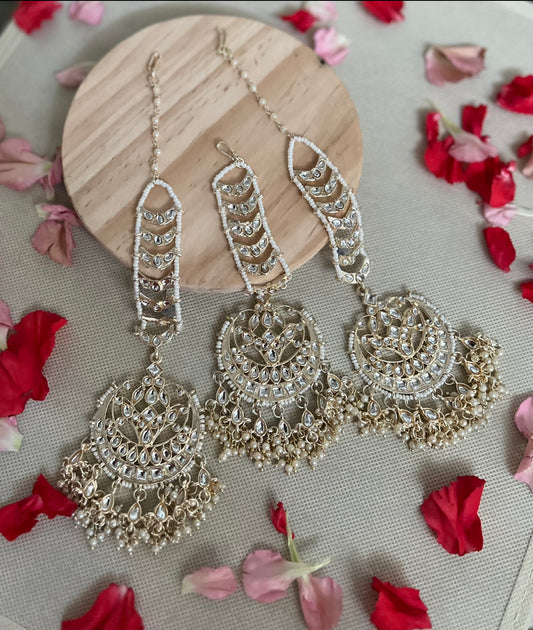 Nabela Earrings and Tikka - White