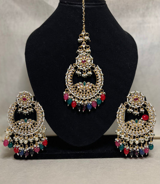 Kashaf Earrings and Tikka - Multi